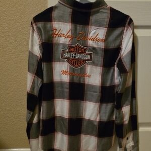 Harley-Davidson Women's Black, White, and Red Checkered Shirt